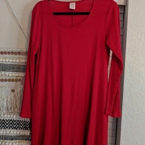 Red Long Sleeve T-Shirt Dress w/ pockets